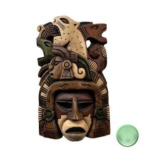 Handmade Aztec Wooden Wall Mask – Mexico – Indigenous Tribal Art – Excellent